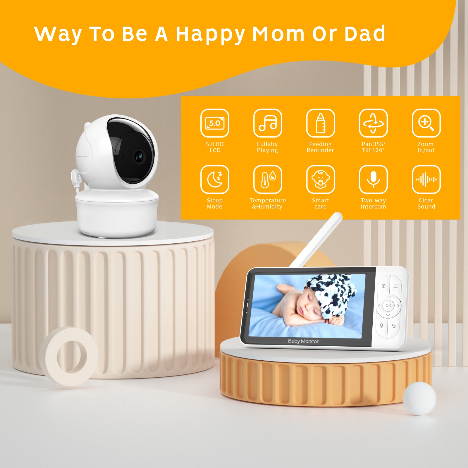 5inch 2K 3.0MP WiFi Video Smartree New Products Baby Phone Camera Baby Monitor With Tuya App